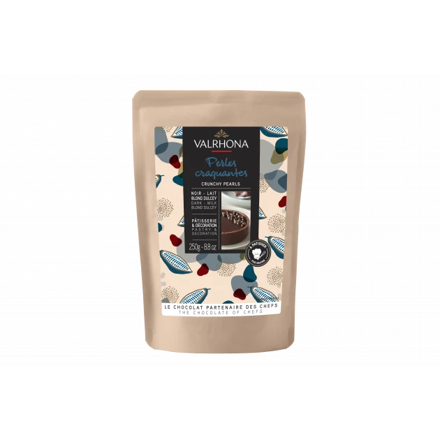 Perles Craquantes aux Chocolats Noir Lait et Blond Dulcey 250g Valrhona 2 Perles Craquantes aux Chocolats Noir Lait et Blond Dulcey 250g Valrhona